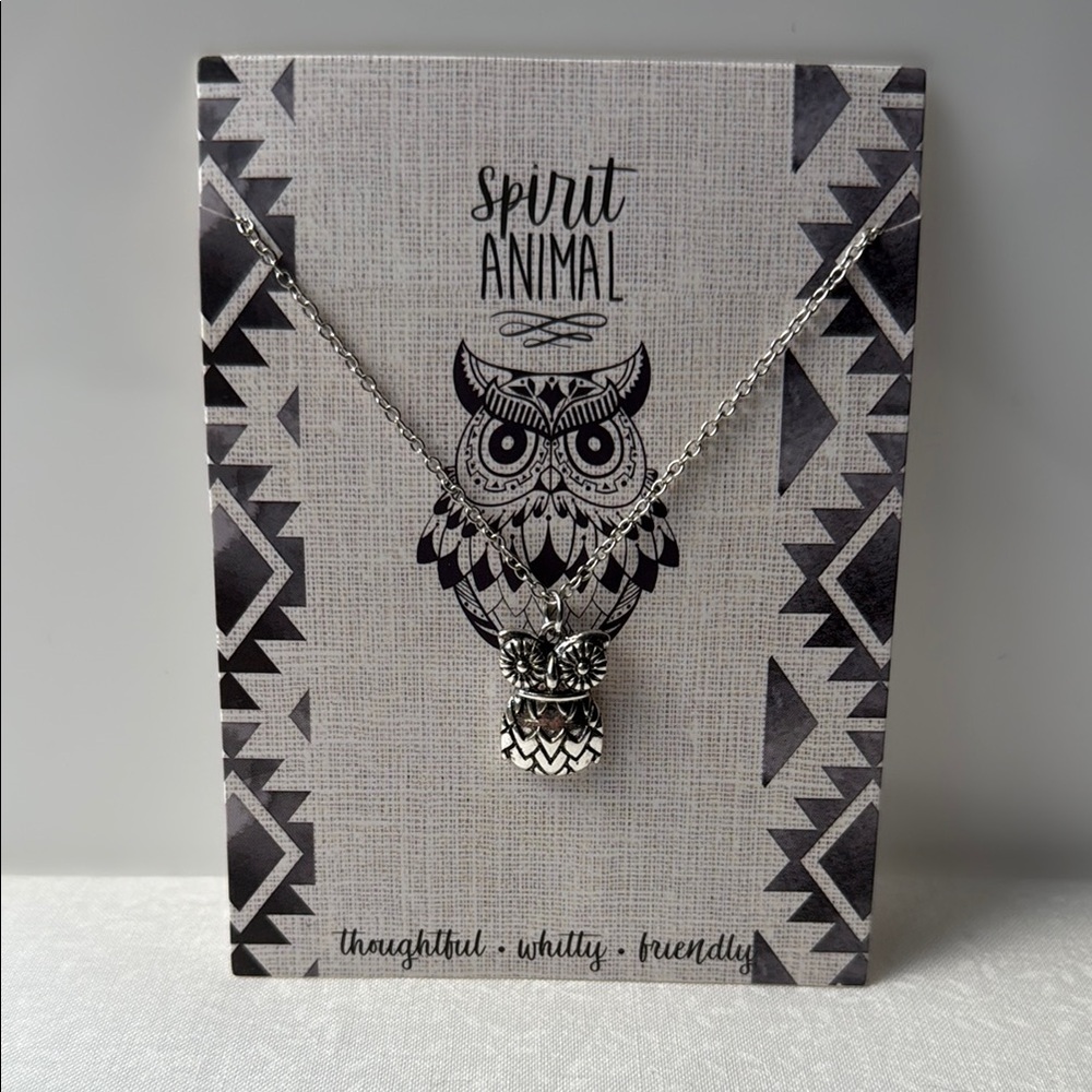 Silver‎ toned Owl Spirit Animal Necklace